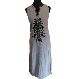Sigrid Olsen Linen Blend Embroidered Maxi Tunic Dress XS Coastal Boho